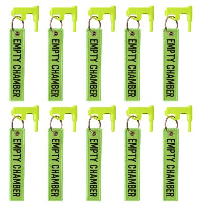 Highwild 10 Pack Chamber Safety Flag for Most Common Calibers with Green Key Chain Tags, Includes Built-in Flathead Tool and Slide-on Picatinny Rail Adapter