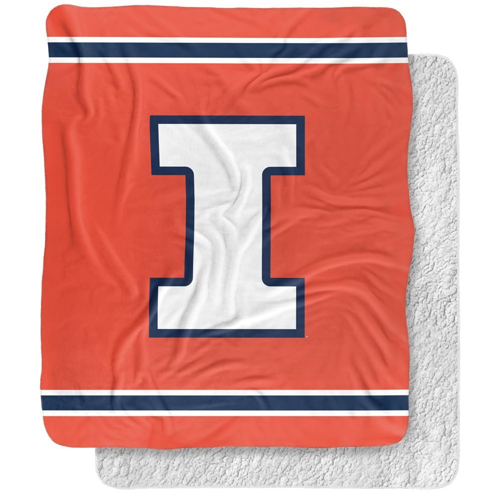 University of Illinois Blanket, 50"x60" Primary Logo, University of Illinois, Silky Touch Sherpa Back Super Soft Throw Blanket