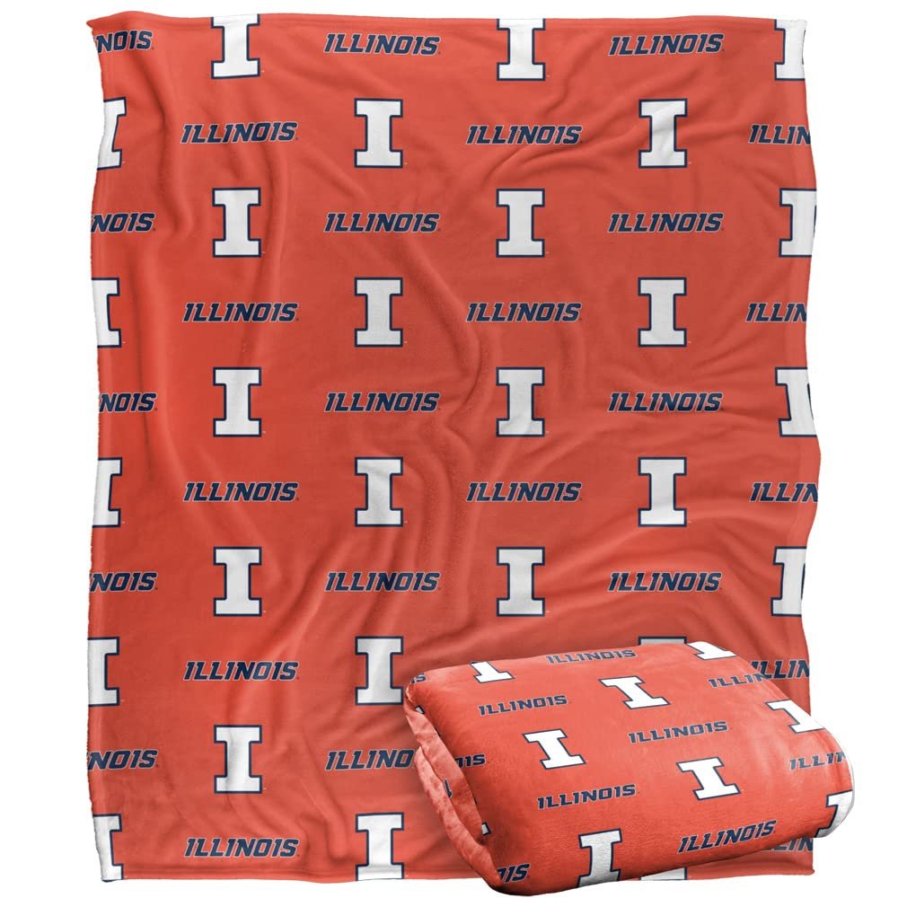 University of Illinois Blanket, 50"x60" Logo Pattern, University of Illinois, Silky Touch Super Soft Throw Blanket
