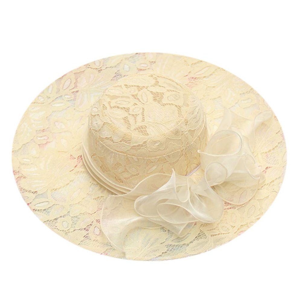 BCDlily Summer Beach Hats for Women, Women's Derby Hats Wide Brim Tea Party Hats Cocktail Fascinator Dress Cap Beige