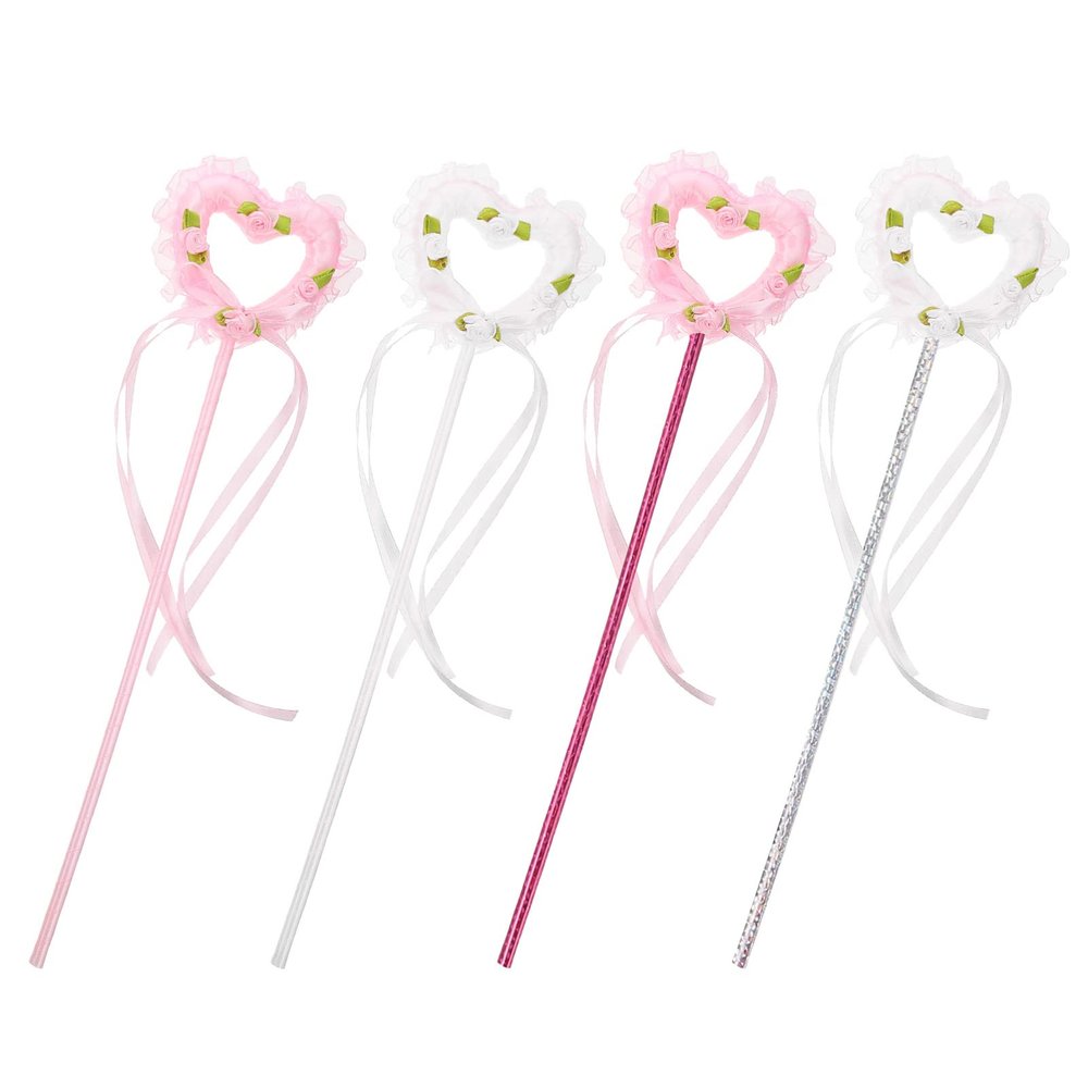 BESPORTBLE 4Pcs Glitter Wands 15.3Inch Fairy Wands with Ribbons- Costume Props for Christmas Birthday Wedding Party Cosplay Favors Role Play