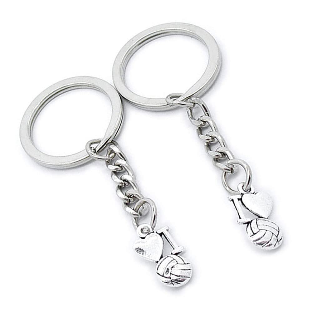 10 Pieces Keychain Keyring Door Car Key Chain Ring Tag Charms Supplies AF6Y5K I Love Volleyball, Antique Silver, (AF6Y5K5D7L_10)