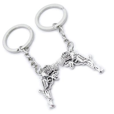 10 Pieces Keychain Keyring Door Car Key Chain Ring Tag Charms Supplies IS3D1M Pistol Gun