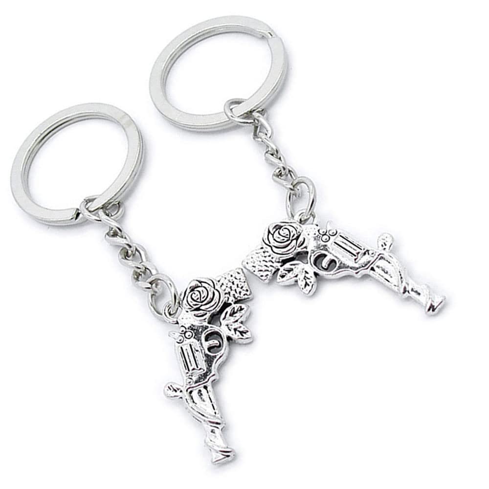10 Pieces Keychain Keyring Door Car Key Chain Ring Tag Charms Supplies IS3D1M Pistol Gun