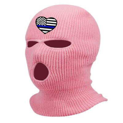 Blue Line American Flag Ski Mask Police Officer Embroidered Three Hole Mask Support Graphic Balaclava (Light Pink)