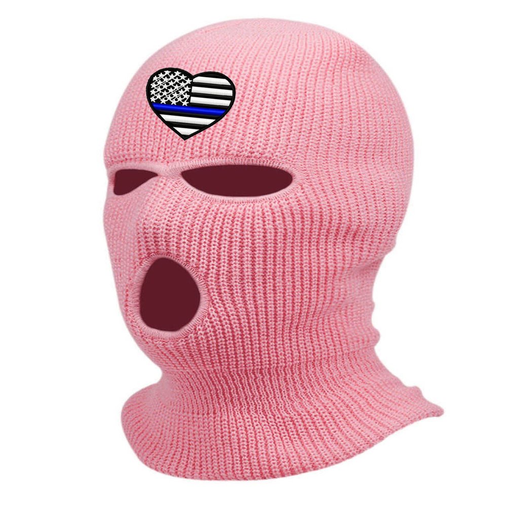 Blue Line American Flag Ski Mask Police Officer Embroidered Three Hole Mask Support Graphic Balaclava (Light Pink)