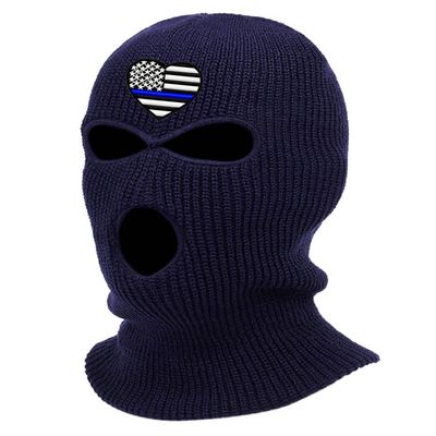 Blue Line American Flag Ski Mask Police Officer Embroidered Three Hole Mask Support Graphic Balaclava (Navy Blue)
