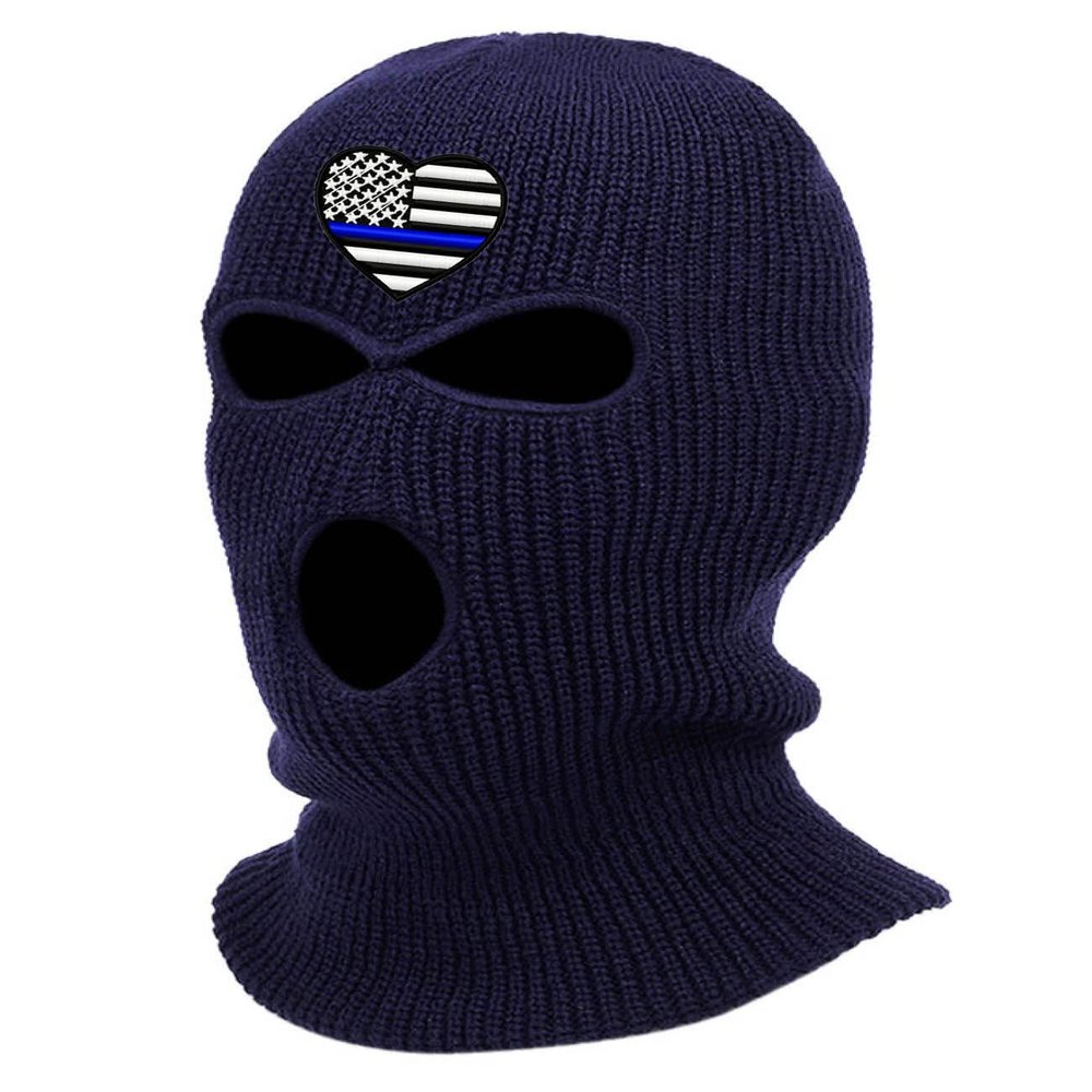 Blue Line American Flag Ski Mask Police Officer Embroidered Three Hole Mask Support Graphic Balaclava (Navy Blue)
