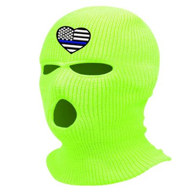 Blue Line American Flag Ski Mask Police Officer Embroidered Three Hole Mask Support Graphic Balaclava (Yellow)