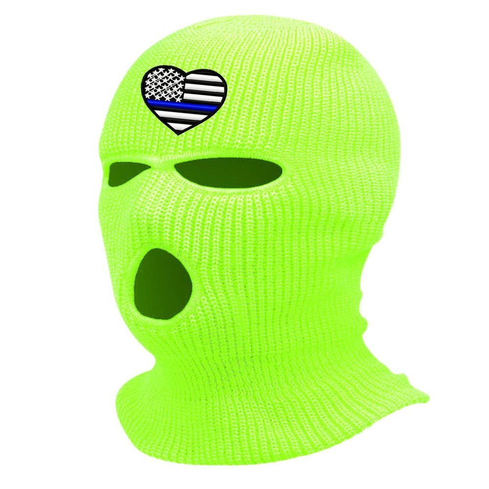 Blue Line American Flag Ski Mask Police Officer Embroidered Three Hole Mask Support Graphic Balaclava (Yellow)