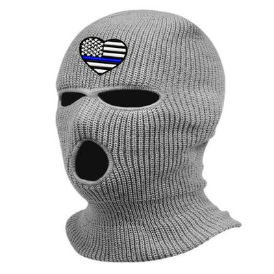 Blue Line American Flag Ski Mask Police Officer Embroidered Three Hole Mask Support Graphic Balaclava (Grey)