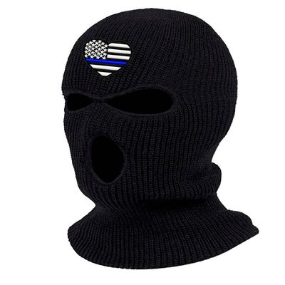 Blue Line American Flag Ski Mask Police Officer Embroidered Three Hole Mask Support Graphic Balaclava (Black)