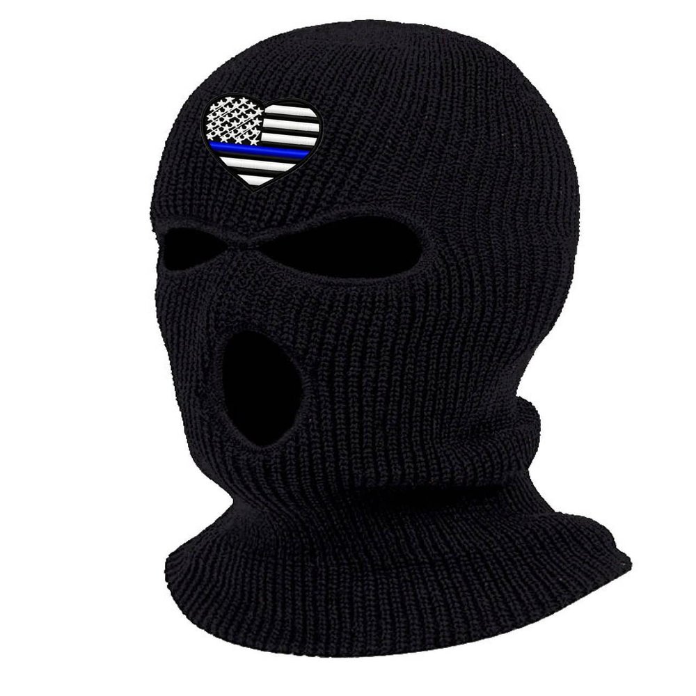 Blue Line American Flag Ski Mask Police Officer Embroidered Three Hole Mask Support Graphic Balaclava (Black)