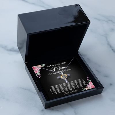 Cross Dancing Necklace Luxury Box to My Mom on My Wedding Day, Mother of The Bride Gift from Bride, Wedding Day Gift from Daughter, Mother of The Br