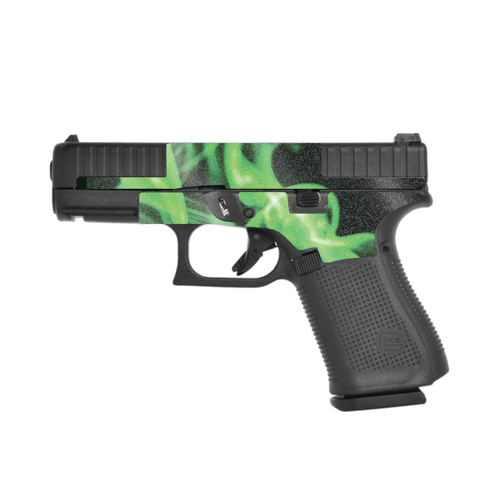 MightySkins Glossy Glitter Skin Compatible with Glock 44 Compact 22LR 4.03 Barrel - Green Flames | Protective, Durable High-Gloss Glitter Finish | Easy to Apply | Made in The USA
