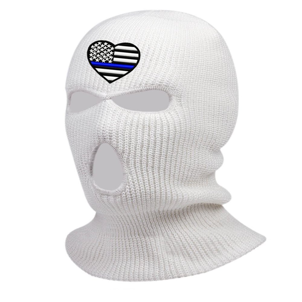 Blue Line American Flag Ski Mask Police Officer Embroidered Three Hole Mask Support Graphic Balaclava (White)