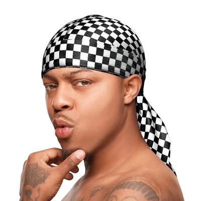 Red by Kiss Bow Wow X Power Wave Checker Silky Durag for Men Waves Silky Doo Rag (Black)