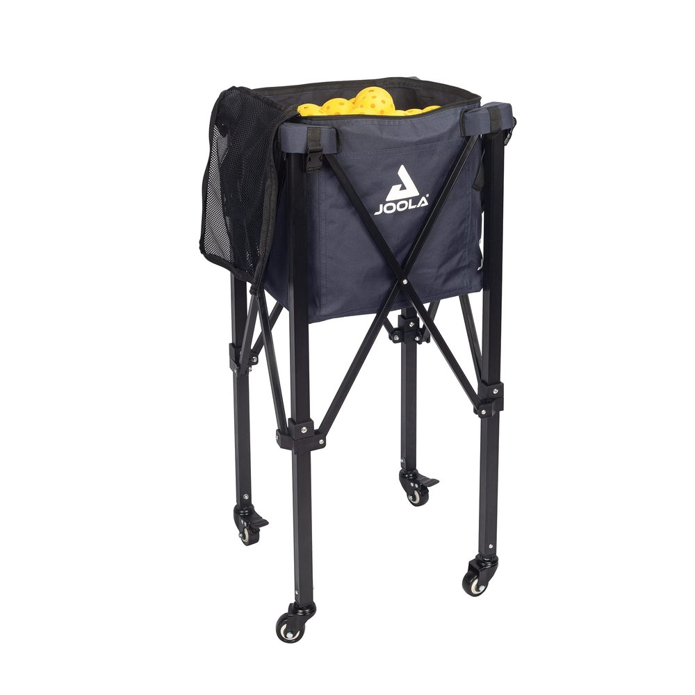 JOOLA Pickleball Ball Caddy - Holds up to 100 Balls - Includes 2 Side Pockets - Pickleball Equipment for Practice & Server Machine - Wheeled Cart with Bulk Ball Storage Bag - Black