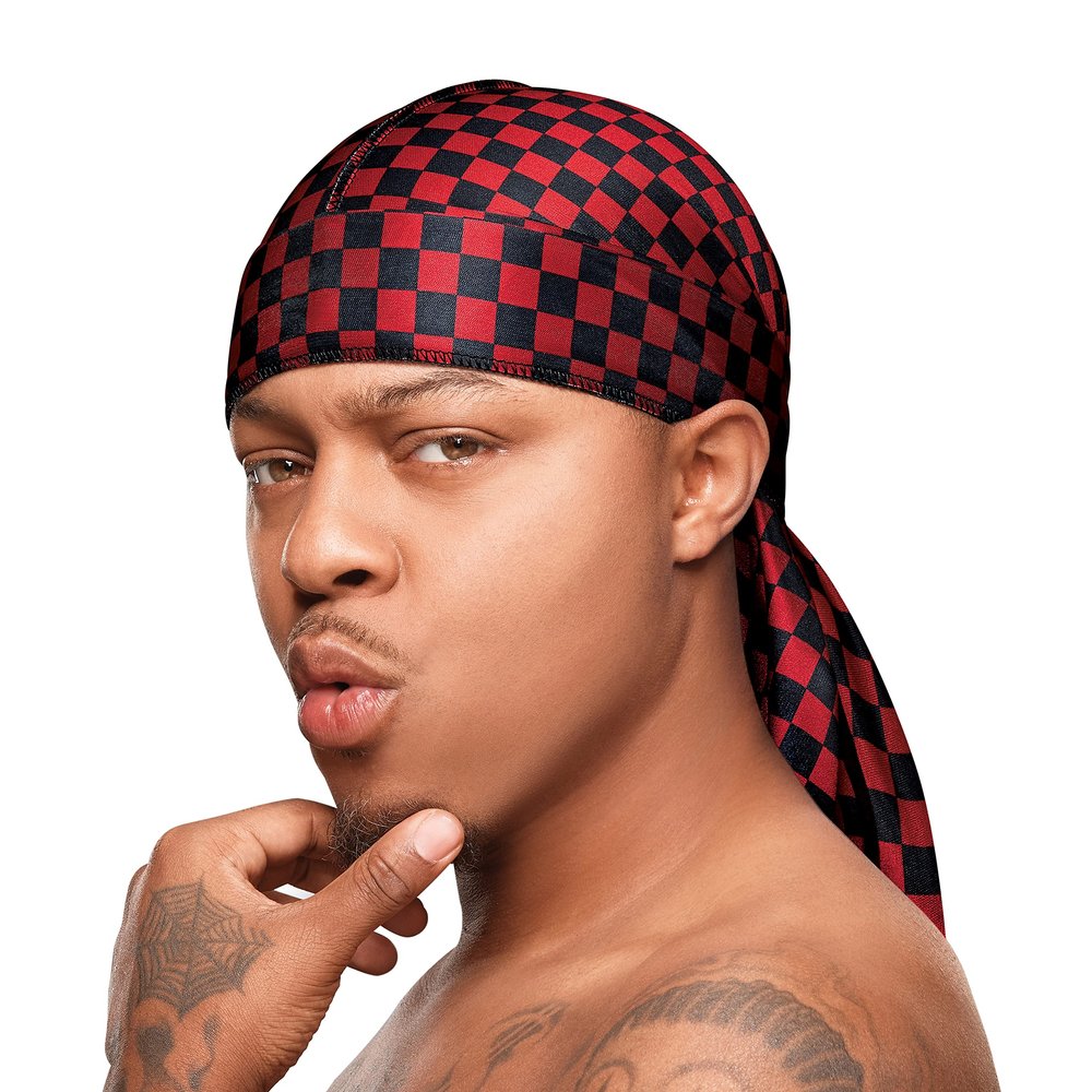 Red by Kiss Bow Wow X Power Wave Checker Silky Durag for Men Waves Silky Doo Rag (Red)