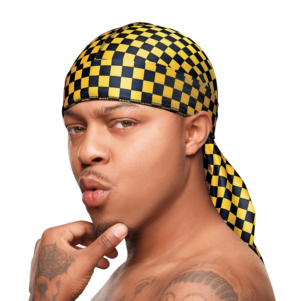Red by Kiss Bow Wow X Power Wave Checker Silky Durag for Men Waves Silky Doo Rag (Yellow)