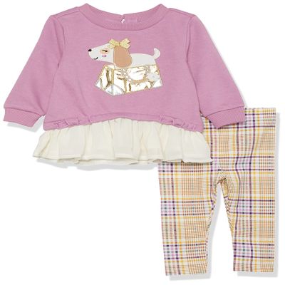 Kids Headquarters Baby Girls 2 Pieces Legging Set, Laurel Blossom/Plaid, 12M US