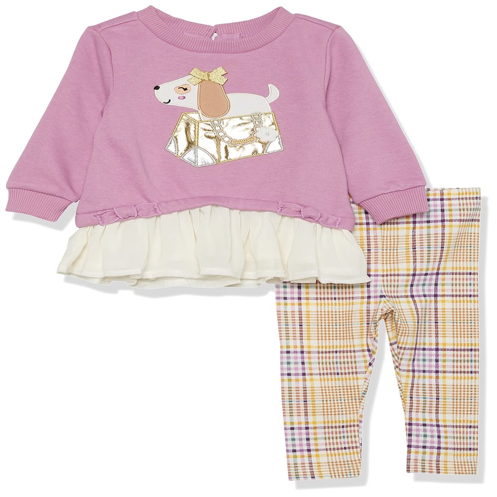 Kids Headquarters Baby Girls 2 Pieces Legging Set, Laurel Blossom/Plaid, 12M US
