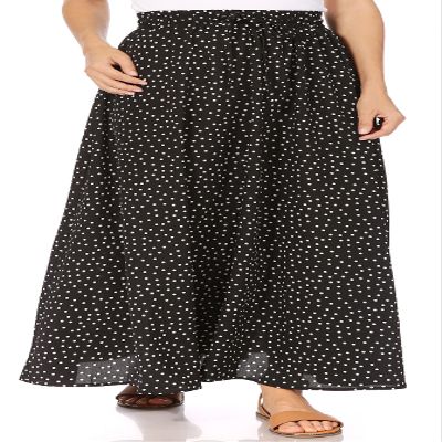 Maxi Skirts for Women Long Length Reg & Plus Skirts for Womens & Teens, Trendy Summer Skirts for Women, Aline Flowy Elastic High Waisted Midi Womens Skirts Boho (Medium, Black White Dots)