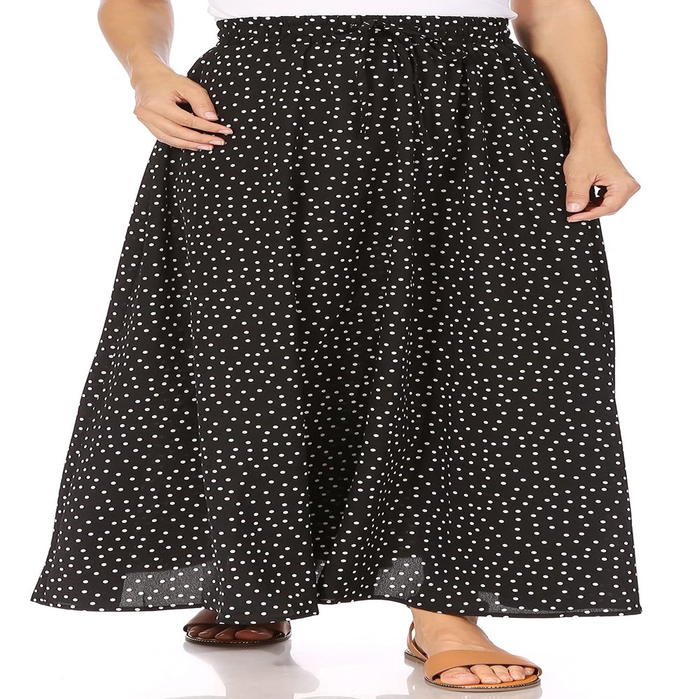 Maxi Skirts for Women Long Length Reg & Plus Skirts for Womens & Teens, Trendy Summer Skirts for Women, Aline Flowy Elastic High Waisted Midi Womens Skirts Boho (Medium, Black White Dots)