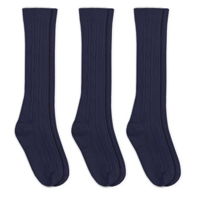 Jefferies Socks Girl's Classic Cable Knee High Socks 3 Pair Pack, Navy, 12-24 Months