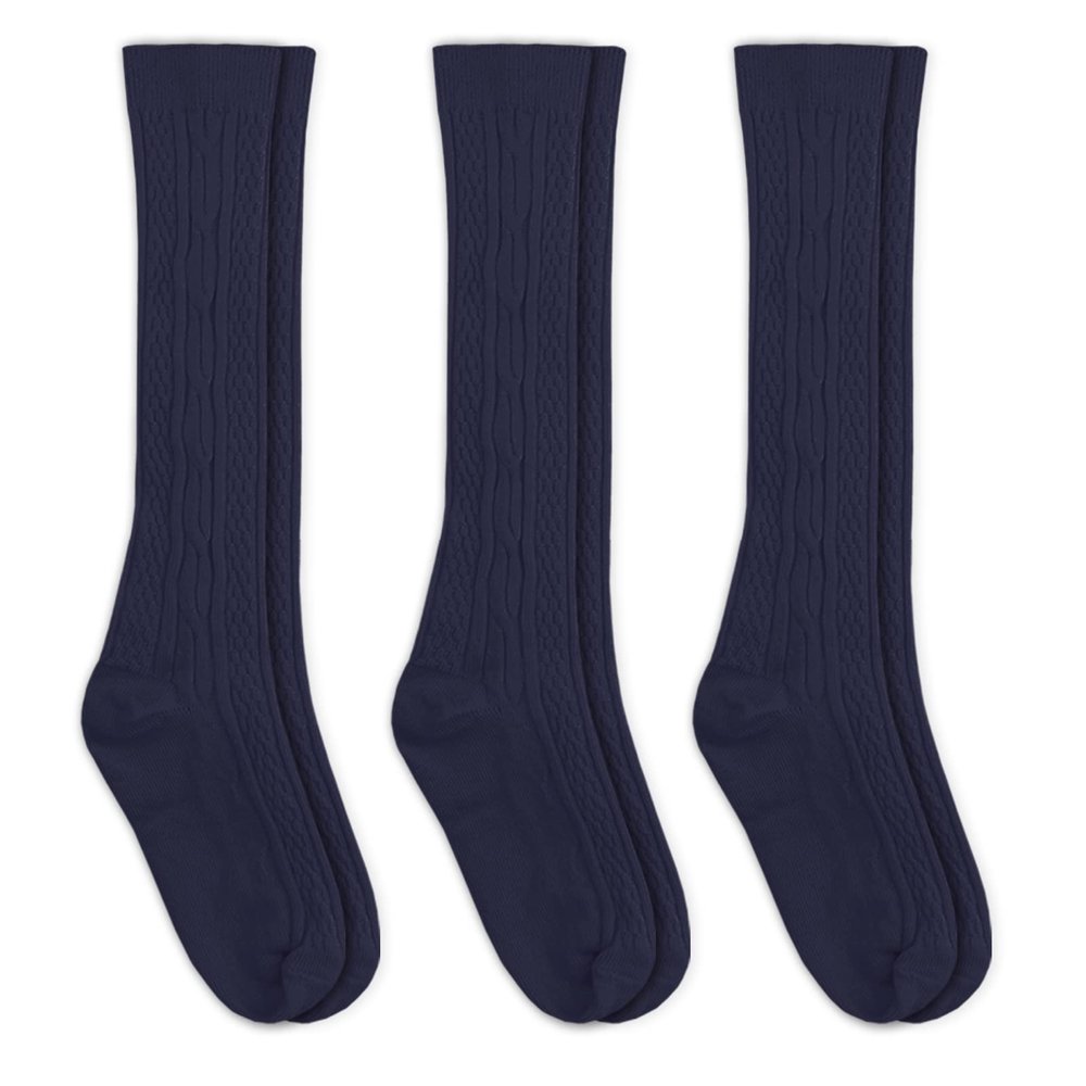 Jefferies Socks Girl's Classic Cable Knee High Socks 3 Pair Pack, Navy, 12-24 Months