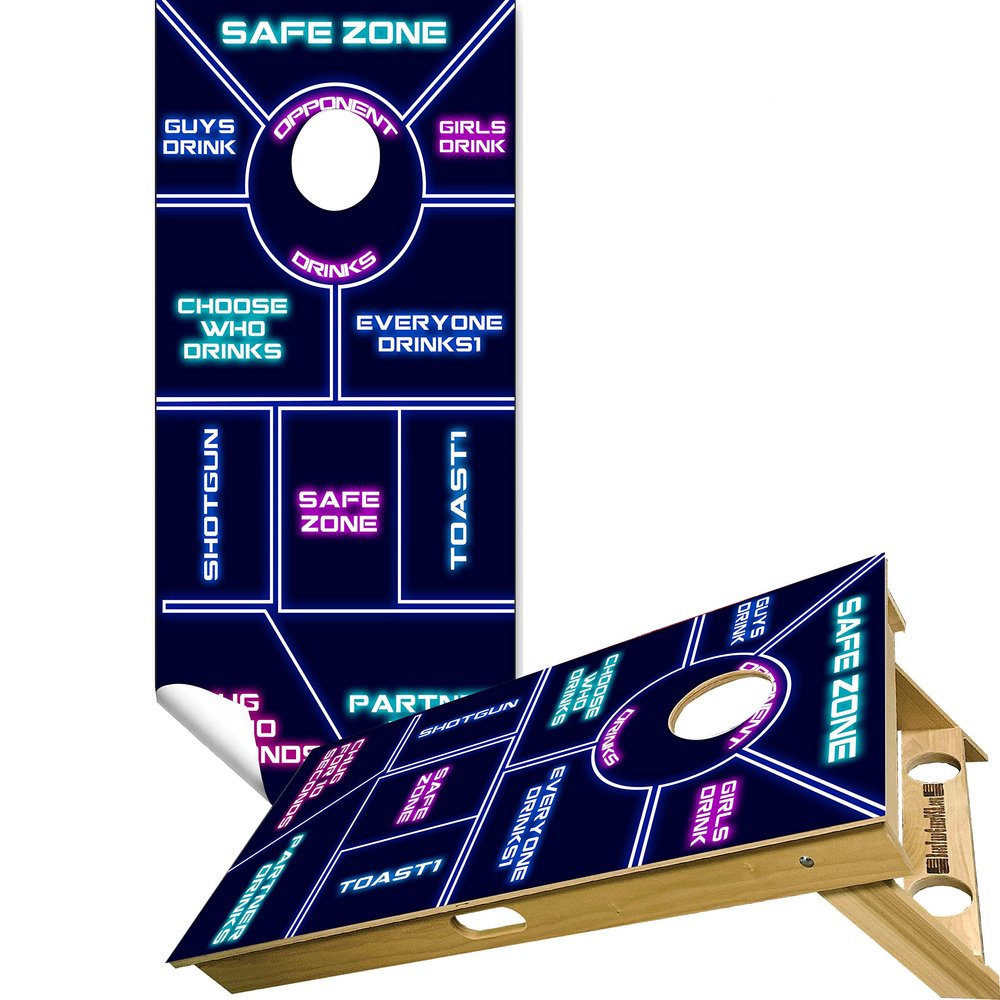 Beerpongtoss Cornhole Board Wraps, Cornhole Decals and Wraps for Boards (Set of 2), Cornhole Skins for Boards, Cornhole Board Covers (Neon Drinking)