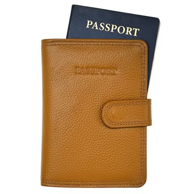 Steeltime Classic Leather RFID Protective Passport + Vaccine Card Holder Wallet for Travel (Light Brown)
