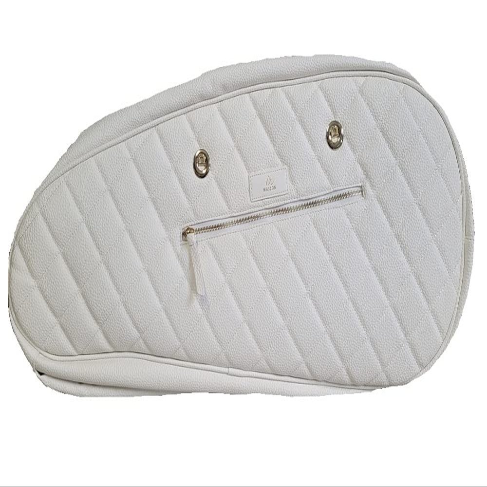 TennisMasson Masson Double Racket Bag White Leather with Gold Accents (Holds up to 6 rackets)