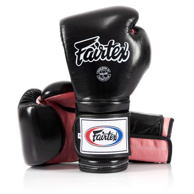 Fairtex Muay Thai Boxing Gloves BGV9 - Heavy Hitter Mexican Style Training & Sparring Gloves for Kick Boxing MMA K1 (Black/Pink, 10 oz)