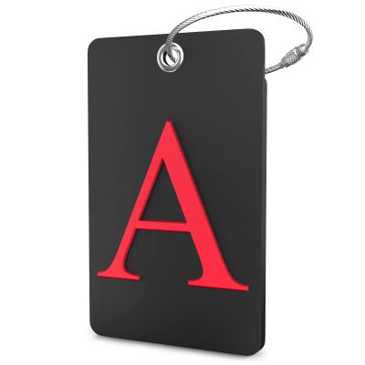 Shacke Luggage Tag Initial - Fully Bendable Tag w/Stainless Steel Loop - Black (Letter A)