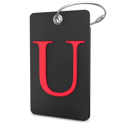 Shacke Luggage Tag Initial - Fully Bendable Tag w/Stainless Steel Loop - Black (Letter U)