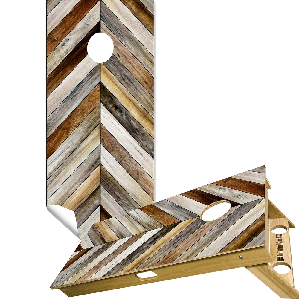 Beerpongtoss Cornhole Board Wraps, Cornhole Decals and Wraps for Boards (Set of 2), Cornhole Skins for Boards, Cornhole Board Covers (Wood Grain Arrow)