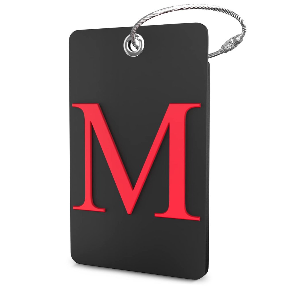 Shacke Luggage Tag Initial - Fully Bendable Tag w/Stainless Steel Loop - Black (Letter M)