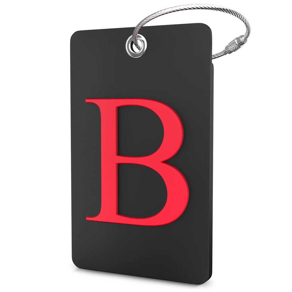 Shacke Luggage Tag Initial - Fully Bendable Tag w/Stainless Steel Loop - Black (Letter B)