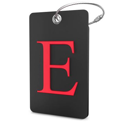 Shacke Luggage Tag Initial - Fully Bendable Tag w/Stainless Steel Loop - Black (Letter E)