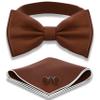 Adam Young Men's Twill Brown Bow Tie with Handkerchief & Cufflinks Pre-Tied Style Formal Coffee Satin Classic Bowtie for Tuxedo Faux Silk (Large, Brown) view 1