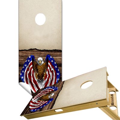 Beerpongtoss Cornhole Board Wraps, Cornhole Decals and Wraps for Boards (Set of 2), Cornhole Skins for Boards, Cornhole Board Covers (Split Wood American Eagle)