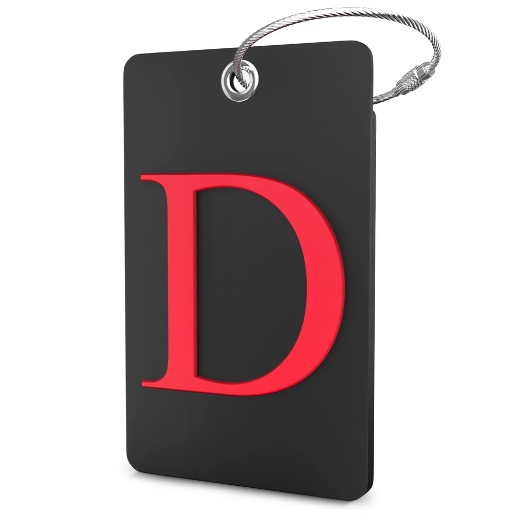 Shacke Luggage Tag Initial - Fully Bendable Tag w/Stainless Steel Loop - Black (Letter D)