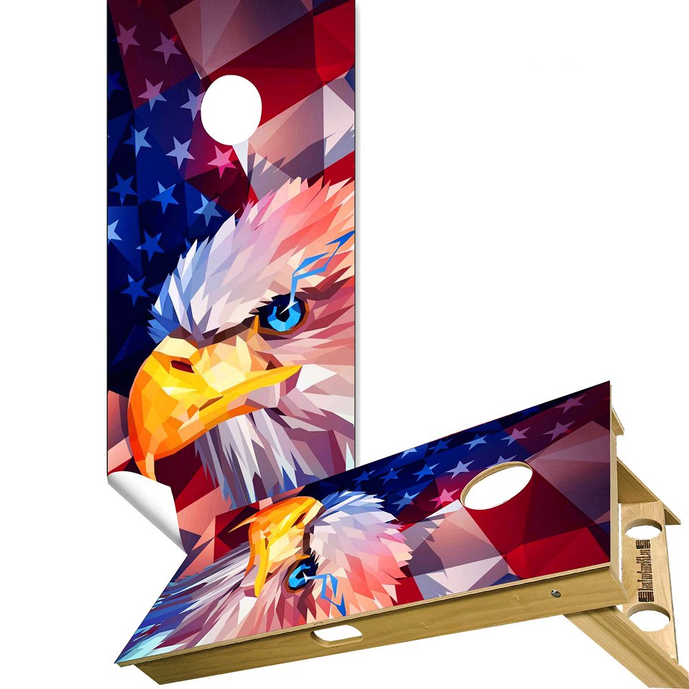 Beerpongtoss Cornhole Board Wraps, Cornhole Decals and Wraps for Boards (Set of 2), Cornhole Skins for Boards, Cornhole Board Covers (Eagle Art Flag)
