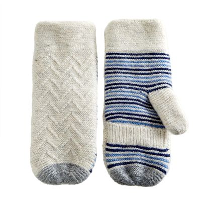 VIA BY SKL STYLE Women's Recycled Knit Mittens, Stripe Palm Ivory, One Size