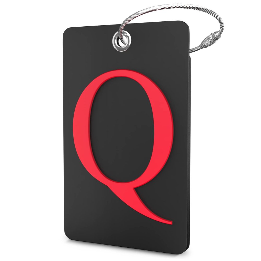 Shacke Luggage Tag Initial - Fully Bendable Tag w/Stainless Steel Loop - Black (Letter Q)