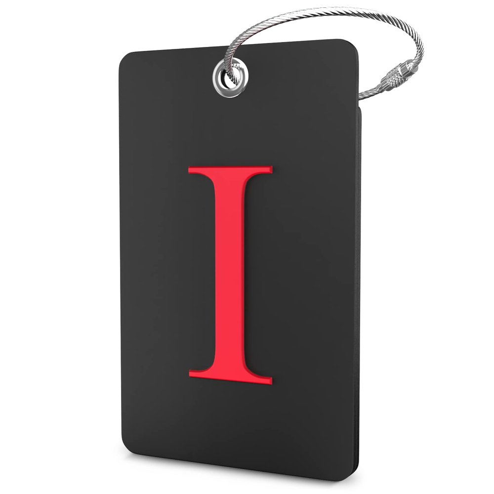 Shacke Luggage Tag Initial - Fully Bendable Tag w/Stainless Steel Loop - Black (Letter I)