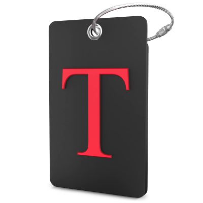 Shacke Luggage Tag Initial - Fully Bendable Tag w/Stainless Steel Loop - Black (Letter T)