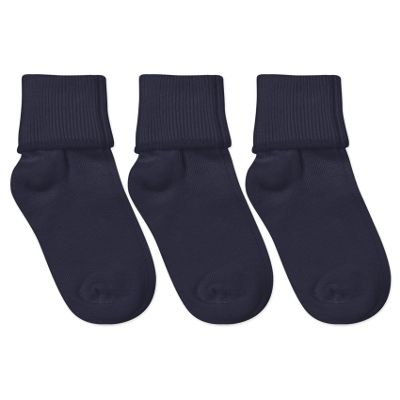 Jefferies Socks Girl's Boy's Seamless Cotton Turn Cuff Socks 3 Pair Pack, Navy, X-Large