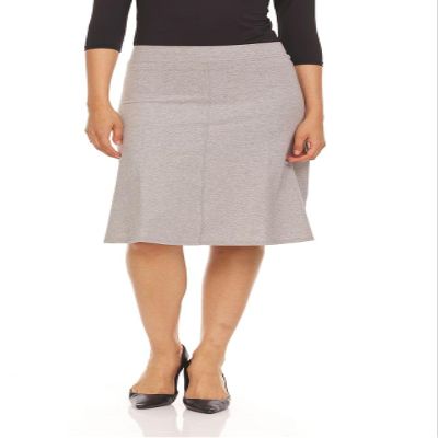 BGDK Soft Cotton A-Line Midi Skirt for Women Knee Length Skirt with Middle Seam Elastic Waist- 95% Cotton Fit and Flare Skirt- High Waist Flowy Skirt for Work, Office, Business, Church Heather